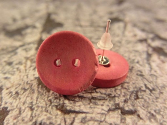 Preview: Rustikale Natur Holz Knopf Ohrstecker Button Roh